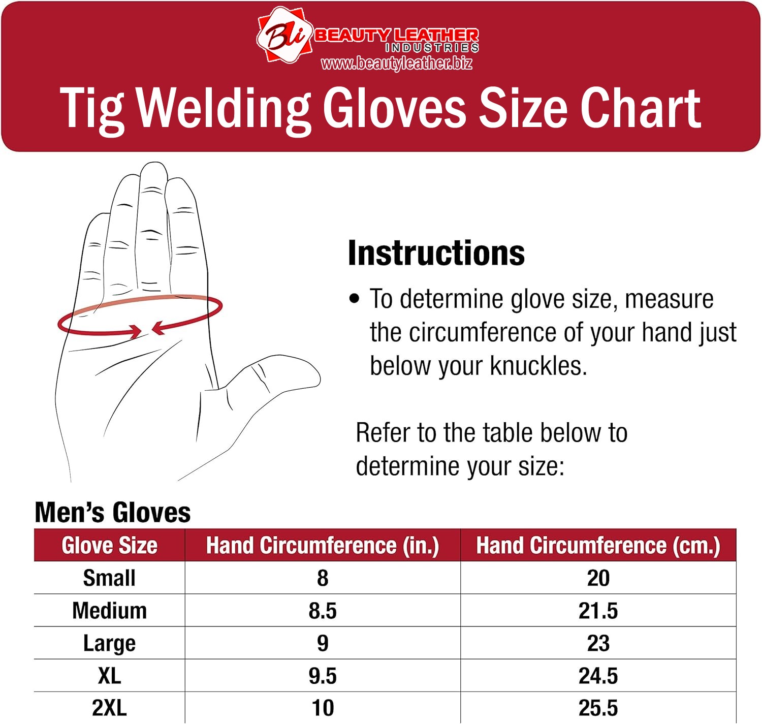 Tig Welding Gloves Size Chart